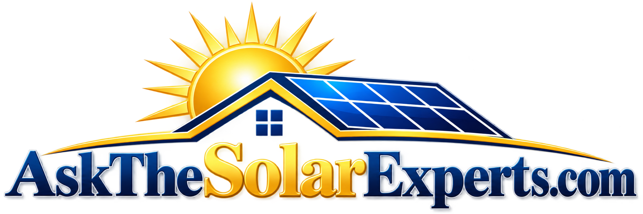 Ask The Solar Experts logo with solar panel roof and sun
